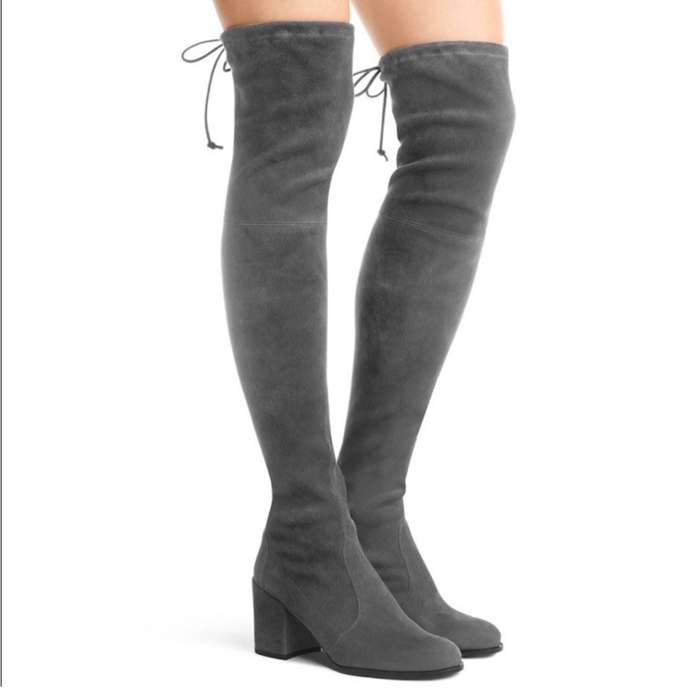 Stuart Weitzman Tieland Slate Grey Over-the-Knee Boots